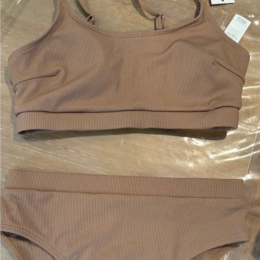 Tan Ribbed Bikini Set